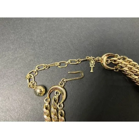 Crown Trifari Vintage Gold Tone 3 - Strand Chain Necklace 18” Signed - Picture 6 of 8